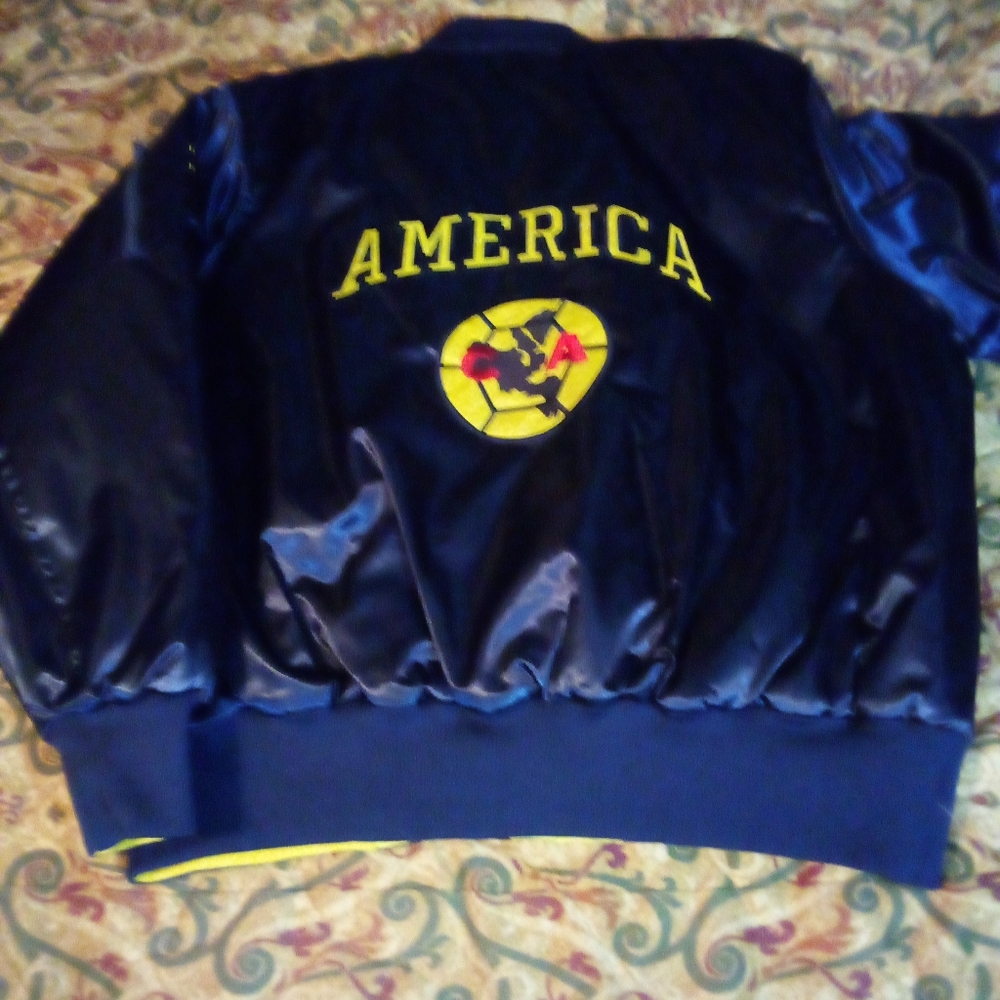America Soccer Football Reverseable Satin Varsity Team Jacket Coat Men's L Blue